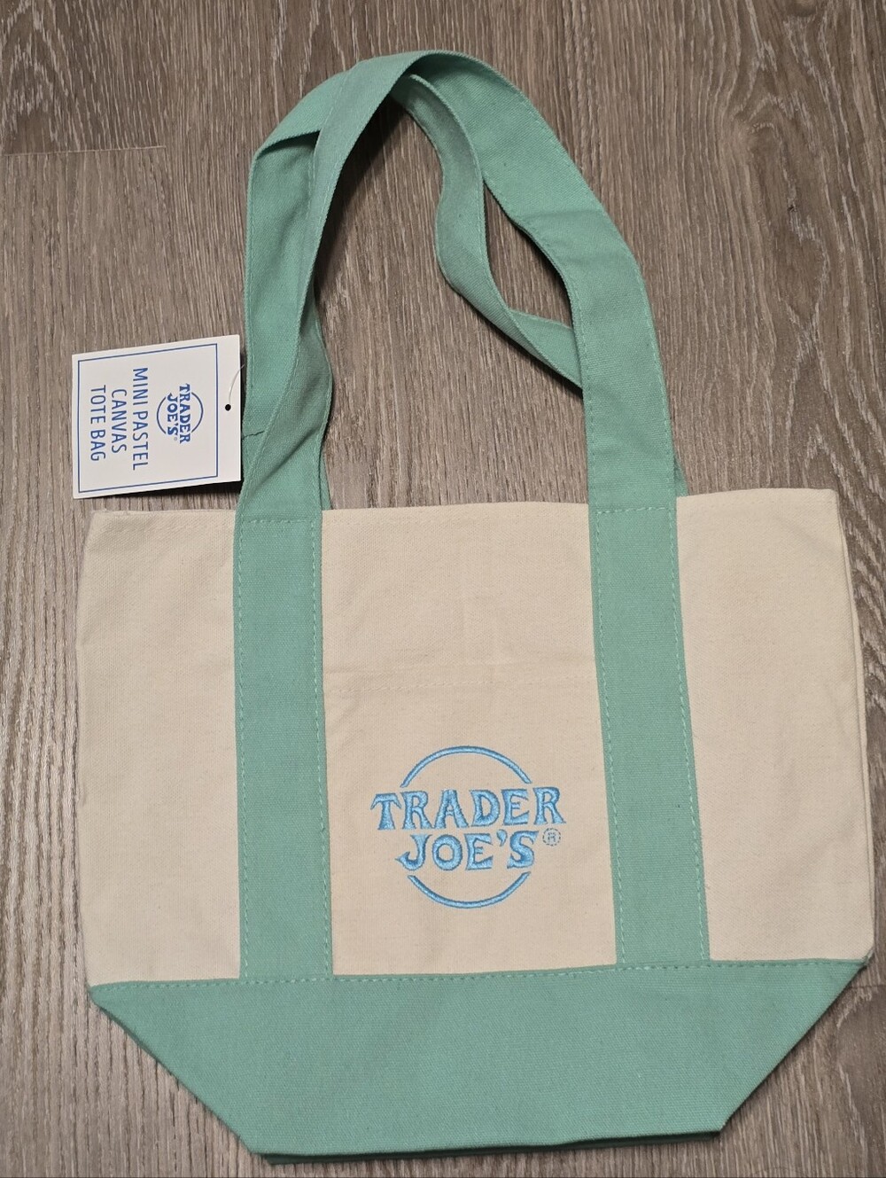 NWT 2025 Trader Joe's Mint Green Mini Pastel Canvas Tote Bag
